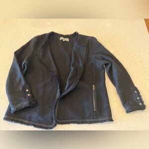 Womens Black Frayed Open-Front Jacket - size L